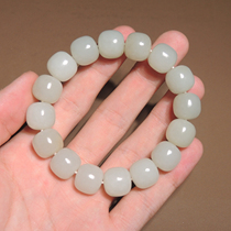 Dialect boutique special offer Xinjiang oily and delicate green white jade seed material 14mm old-style bead bracelet h2