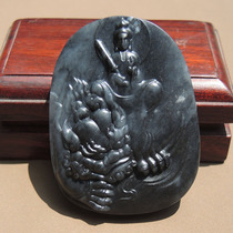 Italian dialect high-quality Hetian jade wearable artistic conception poly-ink blue and white seed material Qiao Guanyin pendant pendant s2