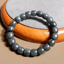 Losing numb dialect huge leakage Xinjiang dark as ink jade seed material revealing white flesh 10mm straight cut old-style bead bracelet w1