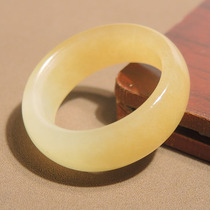 Dialect quality Hetian jade wearable grade Xinjiang Qiemo yellow material warm and delicate sugar white jade card 18mm ring h7