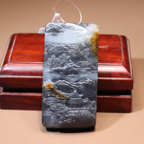 Rare dialect quality Hetian jade Xinjiang poly-ink one-line azure flower hanging gold leather seed material Shanzi pendant pendant O2