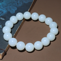 Dialect high-quality Hetian jade collection grade Laokeng Russian mutton fat white jade round beads 12mm bracelet O2