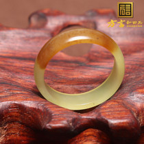 Dialect brand Hetian jade wearable grade delicate and moist Xinjiang Qiemo yellow material with sugar mood ring O2