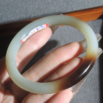 Dialect Hetian jade boutique wear Xinjiang and end material blue tone floating brown sugar inner diameter 59mm womens bracelet R1
