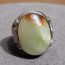 Stunned by Dialect Hetian Jade Xinjiang Rare Red Skin Emerald Jade Seed Material 925 Silver Inlaid Live Ring Ring X5