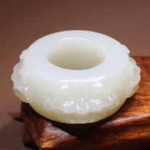 Rare dialect quality Hetian jade collection grade warm Qinghai material square guard inner diameter 22mm ring trigger O2