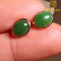 Dialect high-quality Russian warm and delicate sun-green jasper 925 silver inlaid exquisite earrings O2