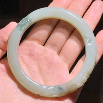 Hetian Jade Xinjiang Qiemo Dialect Blue Ribbon Sugar Ribbon Emerald Three Colors 64mm Bamboo Bracelet Jade Bracelet w3