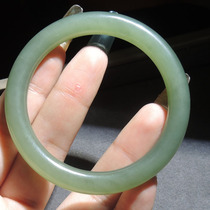 I was shocked by the dialect quality Hetian jade special grade Qinghai material delicate ice bottom lake green 54mm round bar bracelet R6