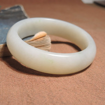 Dialect rare Hetian jade Xinjiang Yulong River pore blue and white jade seed material with green card 56mm bracelet h7