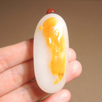 Explosive dialect quality Hetian jade old and ripe special yellow Qin skin white jade Russian seed material Guan Gong pendant pendant h0