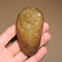 Dialect Hetian Jade Boutique Wearing Oily and Delicate Xinjiang Huangqin Skin Topaz Seed Material Longxingtianxia Handpiece H2