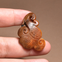 方言和田玉精品特色佩戴级新疆老熟黄沁皮白玉籽料如意吊坠挂件A7