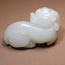 Hot dialect Hetian jade boutique collection grade Qinghai old pit material warm white jade auspicious beast Pixiu handle ornament O2