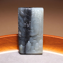 Sensationalized the Dialect Hotan Jade Xinjiang Black and White Blue and White Seed Material Pretty Colorful Carved Buddha and Demon One Thought Pendant N3