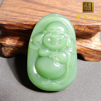 Stunned by the dialect Hetian jade boutique giant leakage Russian old pit material jasper cats eye laughing Buddha pendant pendant w2