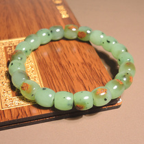 I was stunned by the rare high-quality Hetian jade in dialect Xinjiang red skin apple green seed material straight-cut old-style bead bracelet h0