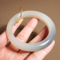 I was stunned by dialect brand Hetian jade rare Qinghai old pit material lotus root powder with smoke purple 55mm womens bracelet w2