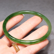 Hot dialect Hetian jade wearable grade Russian old pit material white and green jasper 59mm thin jingle bracelet O2