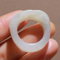 Hi Fantian Dialect Boutique Hetian Jade Xinjiang Sprinkled Gold Skin White Jade Blue and White Inner Diameter 17 Circles Ring O1