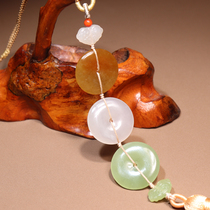 Rare dialect Hetian jade treasures recommended Xinjiang Qiemo smoke purple jasper colorful multi-treasure safe buckle car hanging O2