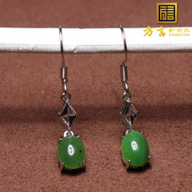 Dialect quality Hetian jade delicate and warm Russian material jasper old pit material 925 silver inlaid with jade exquisite earrings O2