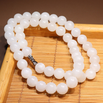 Dialect high-quality Hetian jade wearable and leaking warm and moist Qinghai old pit material white jade 10mm round bead exquisite necklace O2