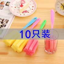 10pcs long handle sponge decontamination washing cup brush Thermos bottle brush Glass cup cleaning brush Brush cup artifact