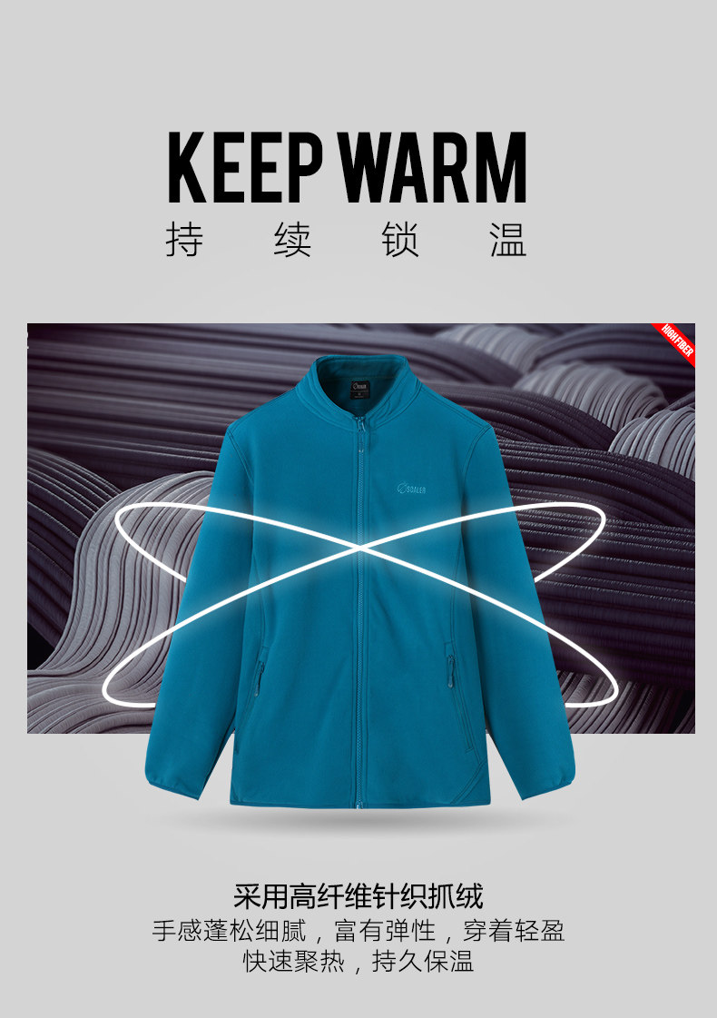 思凯乐 男女款修身保暖 摇粒绒外套 YKK拉链 图2