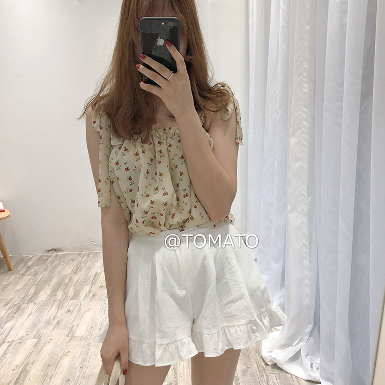 TOMATO SHOP tự chế ~ miễn phí đăng phiên bản Hàn Quốc của cô gái rắn màu nấm ren cao eo chân rộng quần short bí ngô quần short thể thao nữ cao cấp
