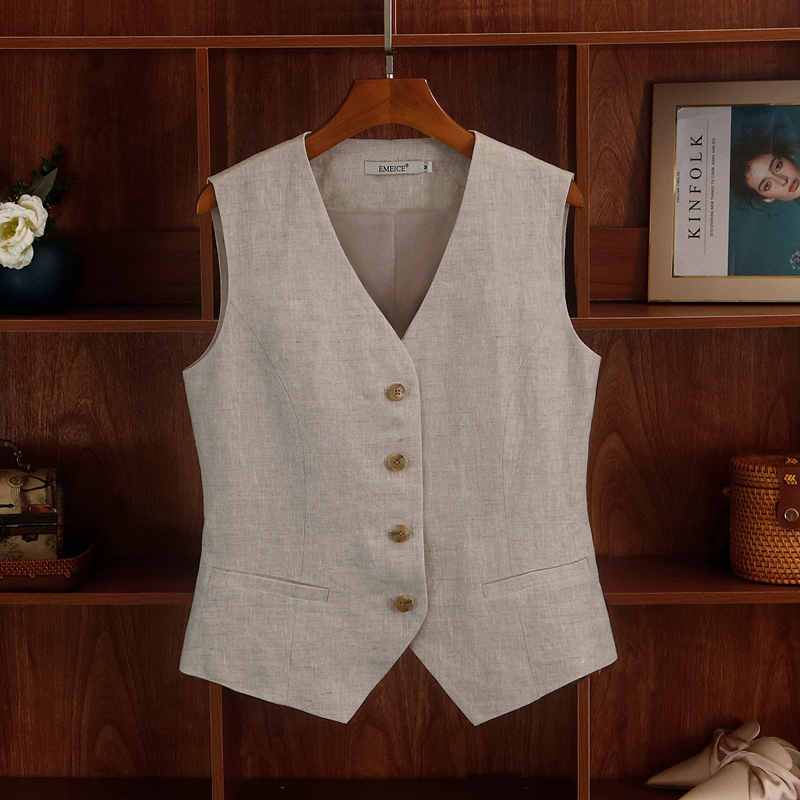 Thin 100% Pure Linen Suit Vest for Women, Summer Old Money Style, Sleeveless Outerwear, Breathable Vest, Small Waistcoat Thin 100% Pure Linen Suit Vest for Women, Summer Old Money Style, Sleeveless Outerwear, Breathable Vest, Small Waistcoat