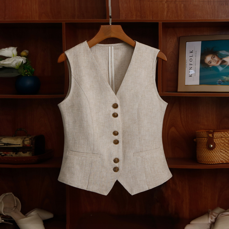 High-End Ramie and Linen Vest for Women, Thin Summer Sleeveless Vest, Outerwear Cotton and Linen Suit Vest Set High-End Ramie and Linen Vest for Women, Thin Summer Sleeveless Vest, Outerwear Cotton and Linen Suit Vest Set