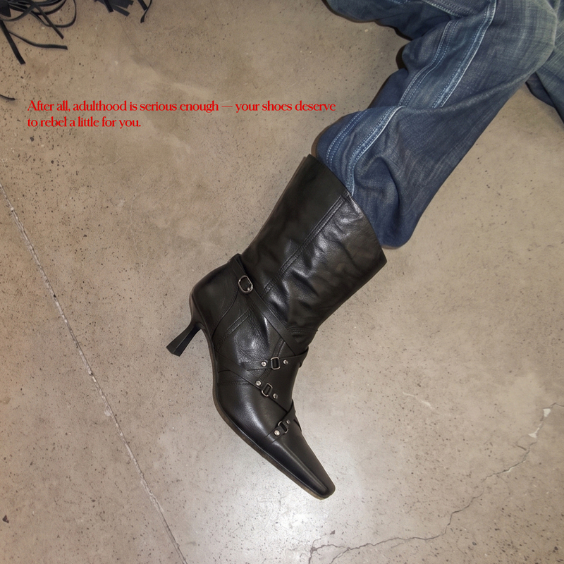 Mooreyu Atelier Original First-Layer Cowhide Black Boots Women's Belt Buckle Pointed Toe Stiletto Short Boots Women
