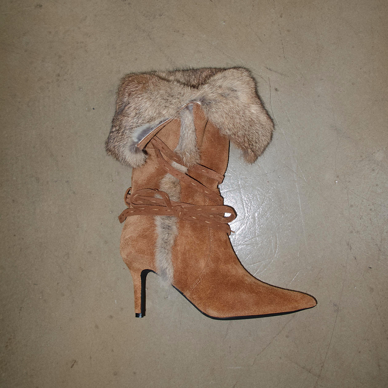 Mooreyu Atelier Original Genuine Leather Suede Pointed Toe Short Boots for Women with Fleece Lining and Thin High Heels