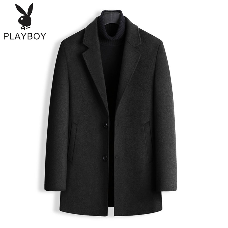 2025 Autumn/Winter Men's Mid-Length Coat, Thickened Casual Woolen Overcoat, High-End Men's Trench Coat