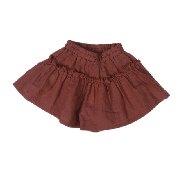 ເດັກຍິງ ramie ສີແຂງ pleated ສັ້ນ skirt Princess cake skirt ຂະຫນາດນ້ອຍແລະຂະຫນາດກາງເດັກນ້ອຍບາງ pants skirt summer ແບບໃຫມ່