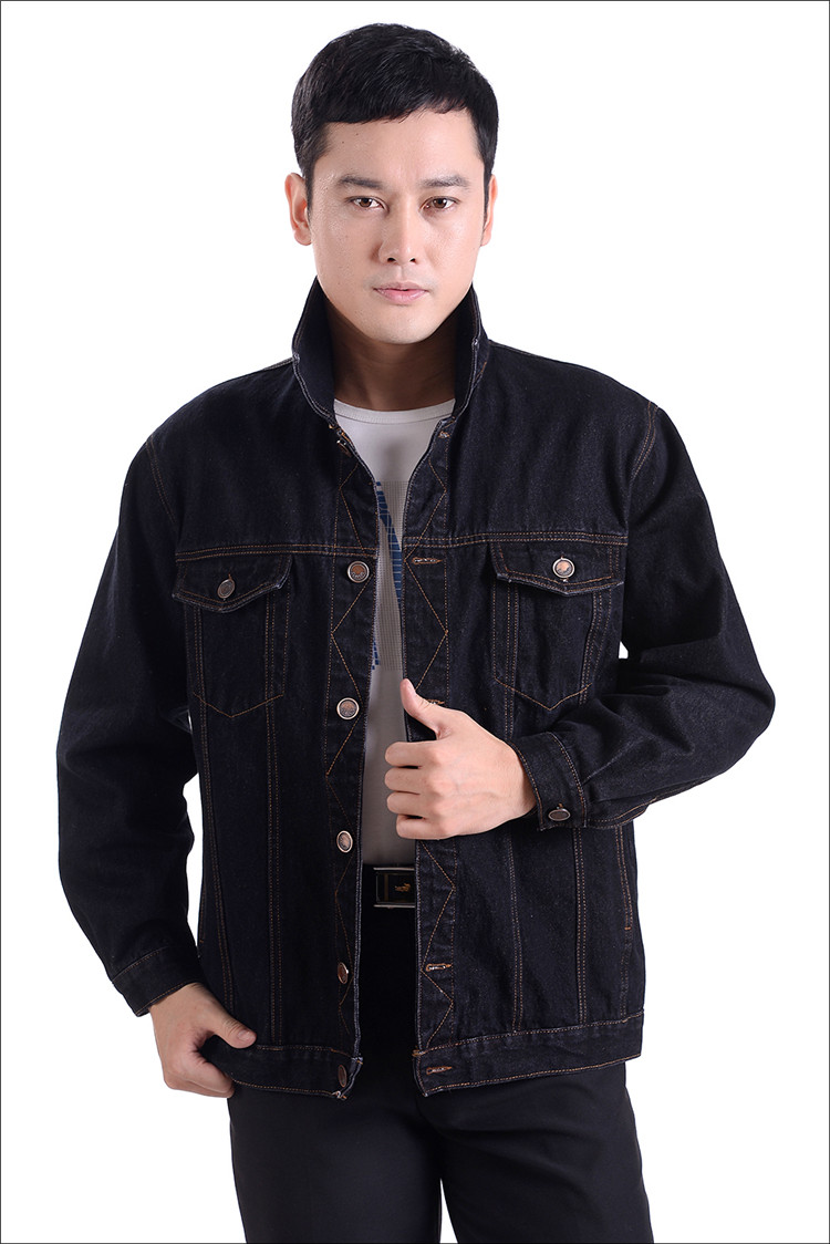 Đặc biệt hàng ngày áo khoác denim trung niên hàng đầu mùa xuân và mùa thu nam áo khoác dài tay áo liền quần size lớn áo khoác cặp