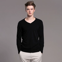 18 mùa thu và mùa đông mới áo len cashmere tinh khiết nam V-cổ áo thun kinh doanh quý ông đan đáy rắn áo len lỏng màu áo thun tay dài nam