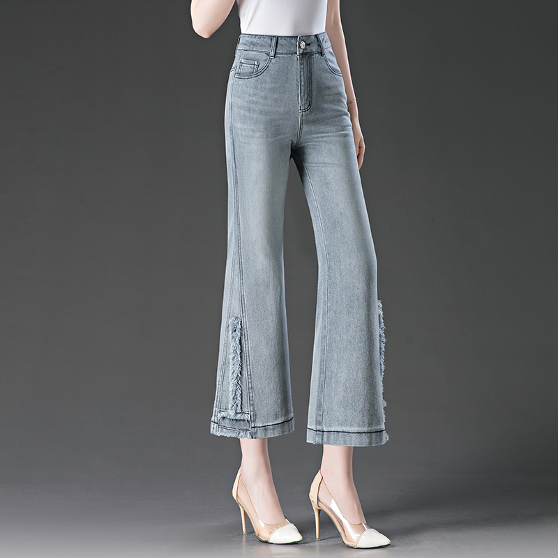 Smoky Gray Flared Jeans for Women, 2026 New Summer Thin Style, Petite Cropped Bell-Bottom Pants, Eight-Point Pants Smoky Gray Flared Jeans for Women, 2026 New Summer Thin Style, Petite Cropped Bell-Bottom Pants, Eight-Point Pants
