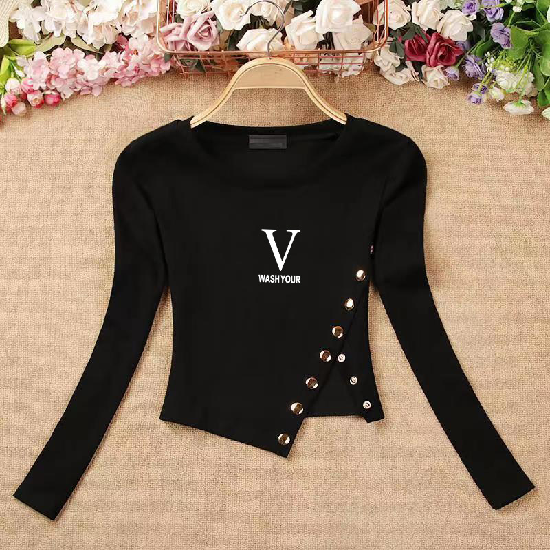 2026 Spring New Irregular Design Niche Butterfly Print Long Sleeve T-Shirt Women's Slim Fit Base Shirt