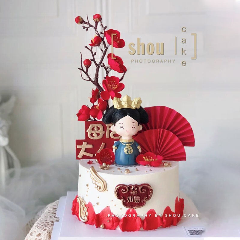 Chinese wind baking cake decorated the Empress to put the goddess mother's birthday party to Phoenix fan plugin