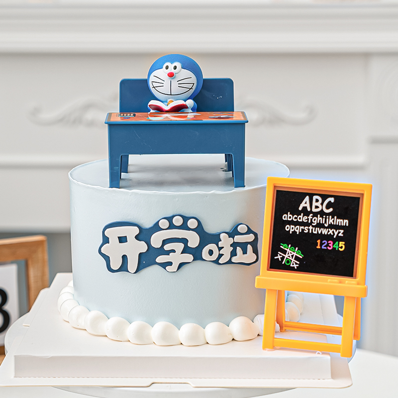 School season baking cake decoration reading and learning blue kitten decoration desk chair blackboard school dress up
