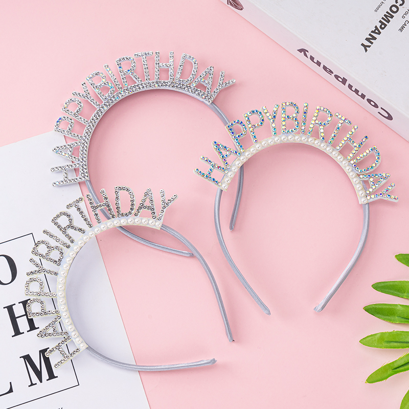 Net Red Meritocratic Pearl BIRTHDAY Birthday Hair Stirrup Birthday Party Photo props Crystal inlaid Diamond Birthday Hat