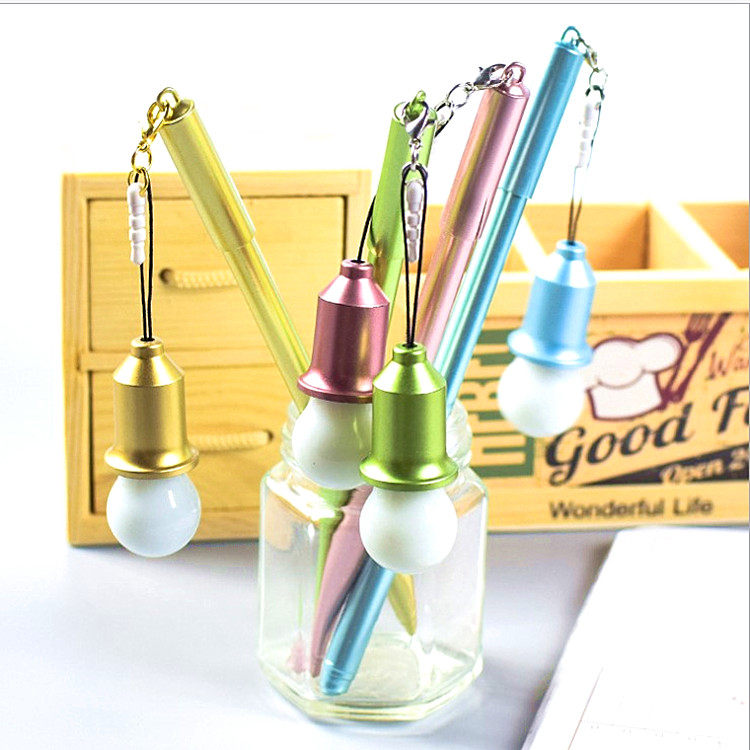 Creative Little Fresh Light Bulb White Medium Sexual Pen With Dust Stopper 0 38mm Black Waterborne Pen Full Tube Signature Pen