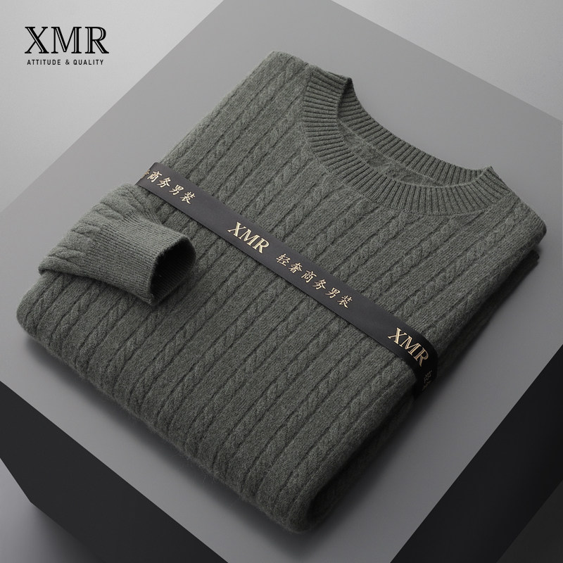 Retro little twist men cashmere sweatshirt round collar casual goat sweatshirt autumn winter mountain cashmere beating bottom long sleeve headcoat sweater