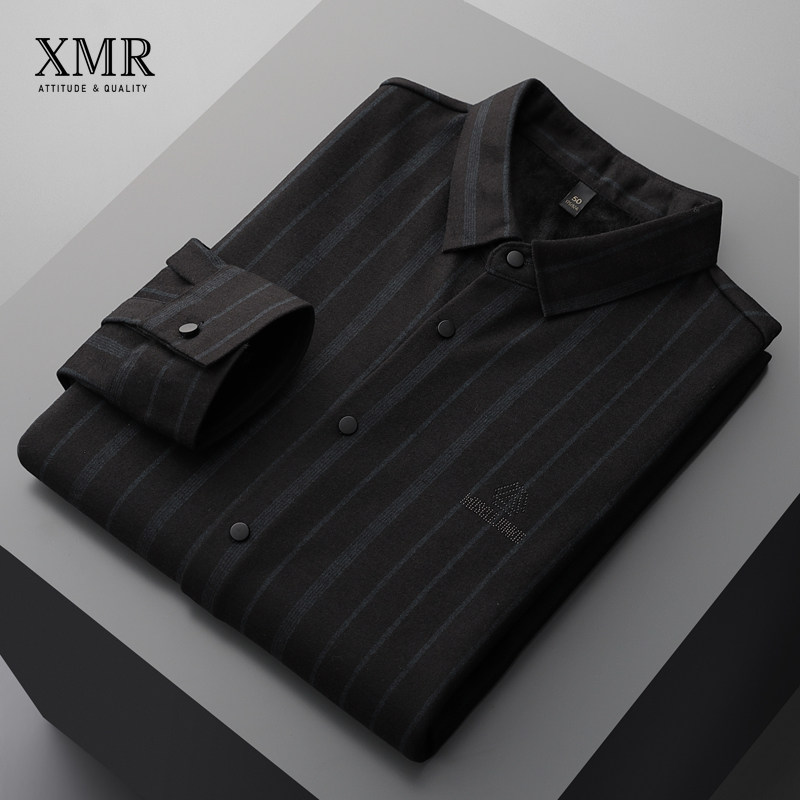 Delicate striped shirt male winter plus suede thickened winter dress with long sleeves Nets for undershirt men's business shirts