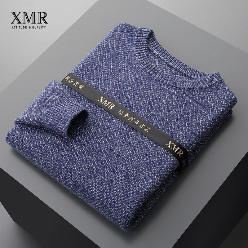 Retro Blue Cashmere Sweatshirt Male Thickening Warm Sheep Sweatshirt Casual Round Collar Knit Cardiovert Men Mountain Cashmere Sweater Winter
