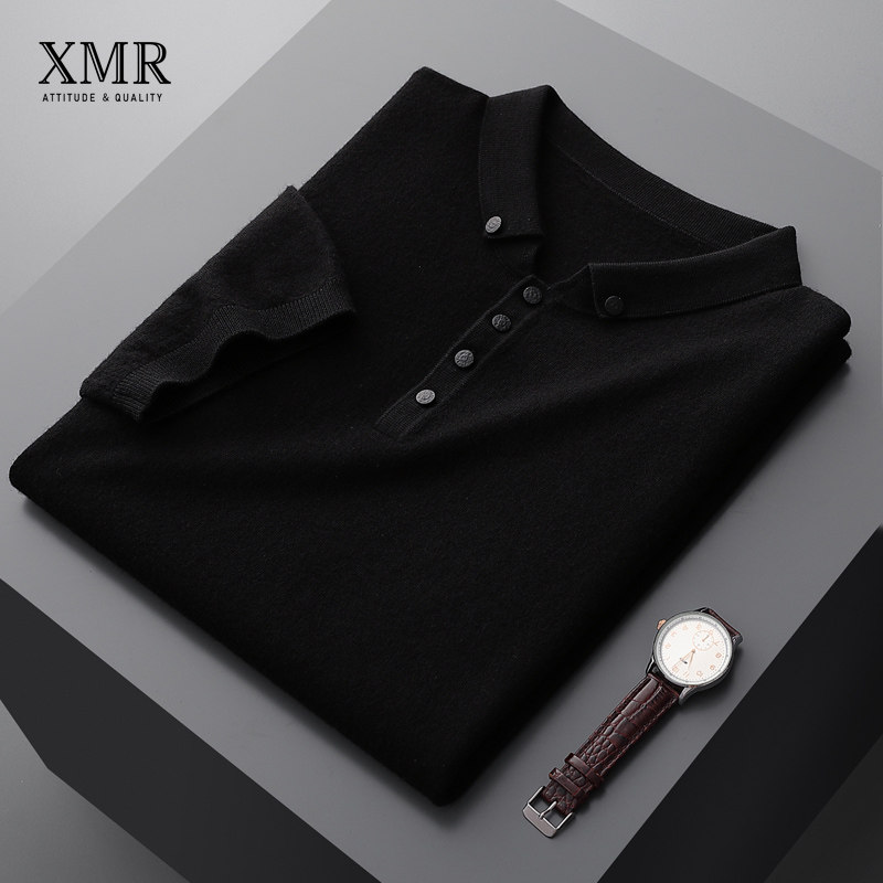 Business casual short sleeve t-shirt Men's summer thin worsted pure wool sweater Men's half sleeve lapel Polo shirt