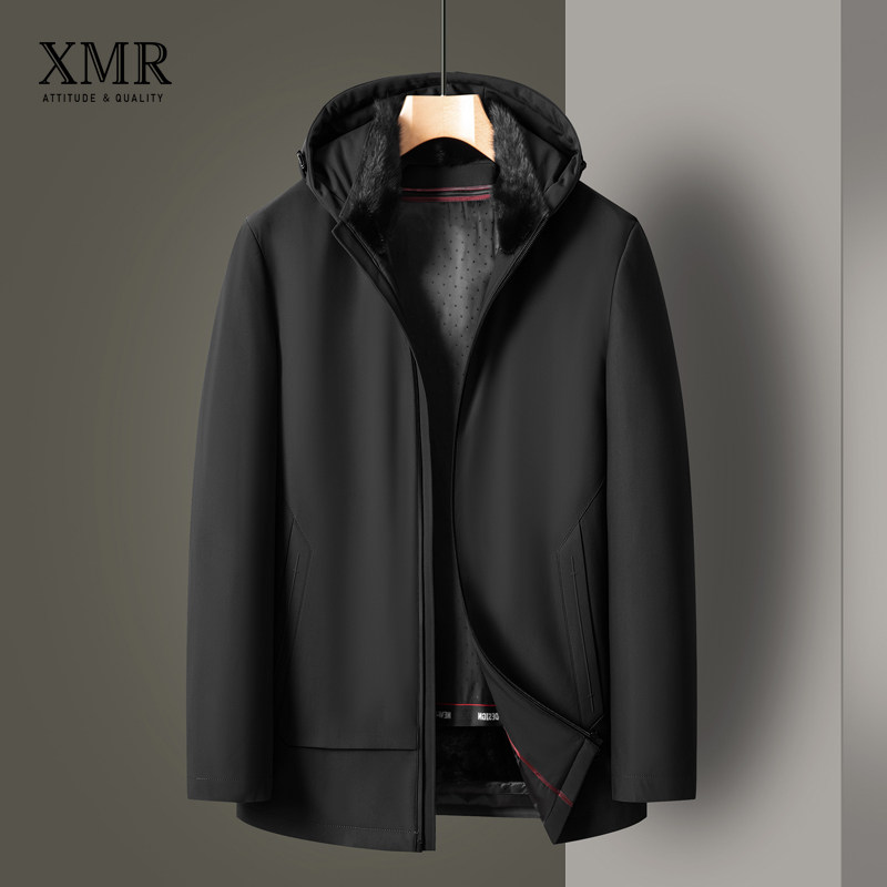 Upscale middle-aged men's jacket Winter thickened with warm cotton padded jacket Ferret Fur Collar Leather Grass Pie Overcomes Detachable Liner