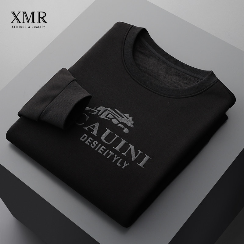 Autumn and winter plus velvet round thick cotton T men's 2022 new fashion trends men's clothing undershirt youth men long sleeve blouses